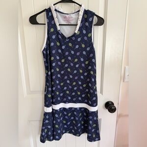 Lillie Green Navy Dress with tennis Racket Print dress PS petite small